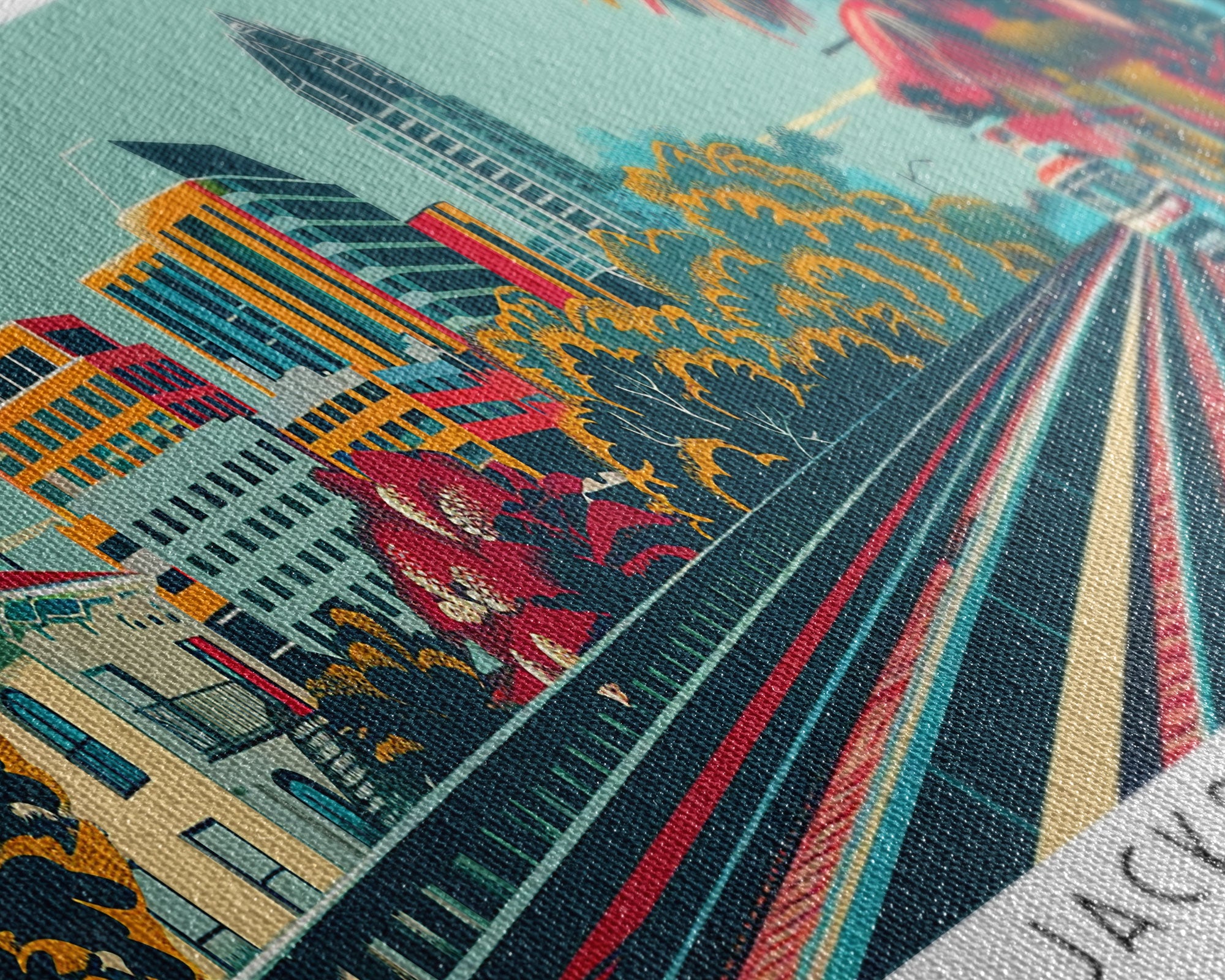 Jacksonville Florida Travel Poster Framed Canvas Print, Panoramic Mid Century Modern Art, Pop Art Style, Wall Art, Home Decor, Wall Hanging, Vintage Wall Art