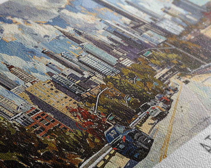 Atlanta Georgia Panoramic Watercolor Painting, Framed Canvas Print, Scenic City Art, Travel Poster, Home Decor, Wall Art, Office Wall Art