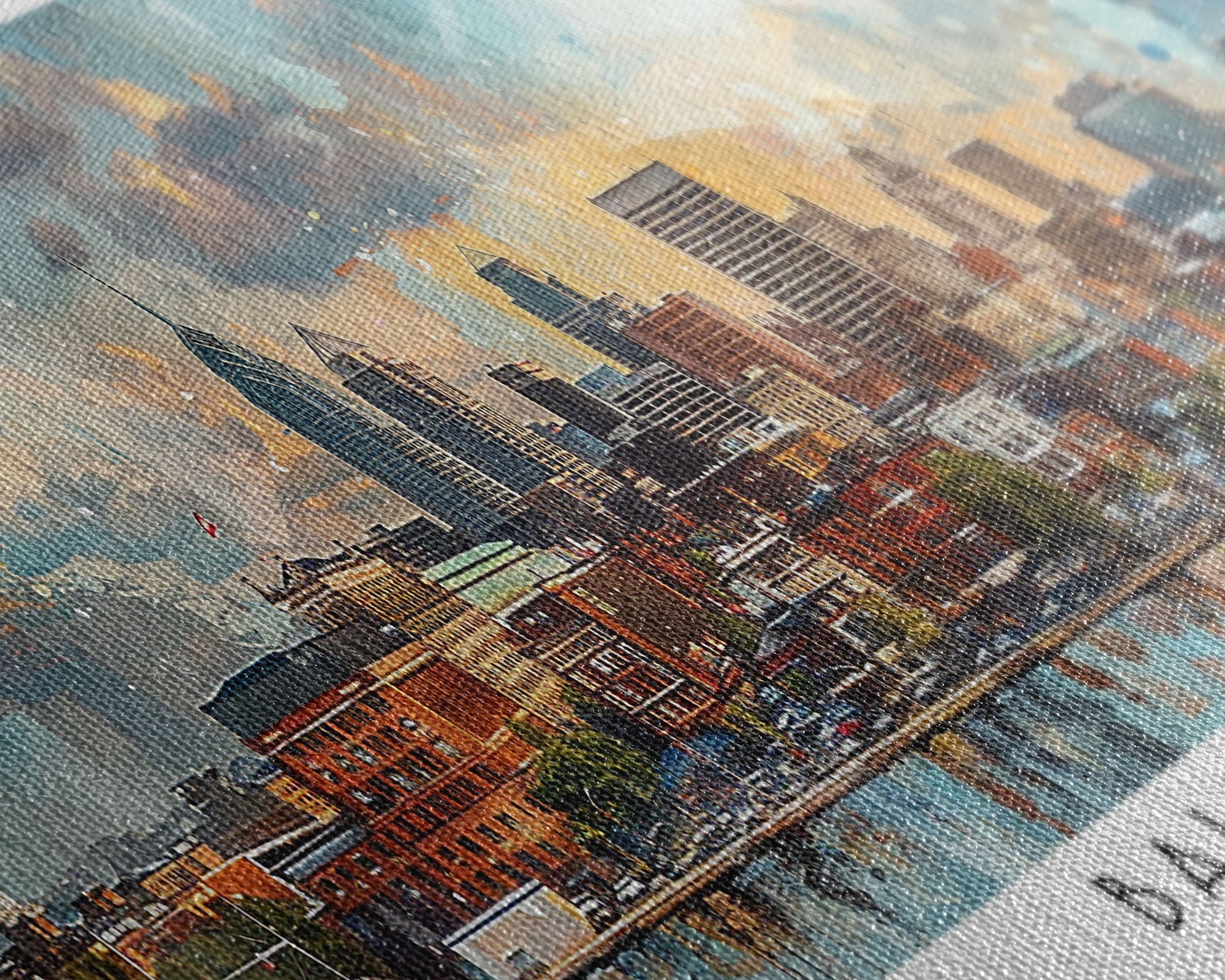 Baltimore Maryland Panoramic Painting, Watercolor Framed Canvas Print, Scenic City Art, Travel Poster, Home Decor, Wall Hanging, Office Wall Art
