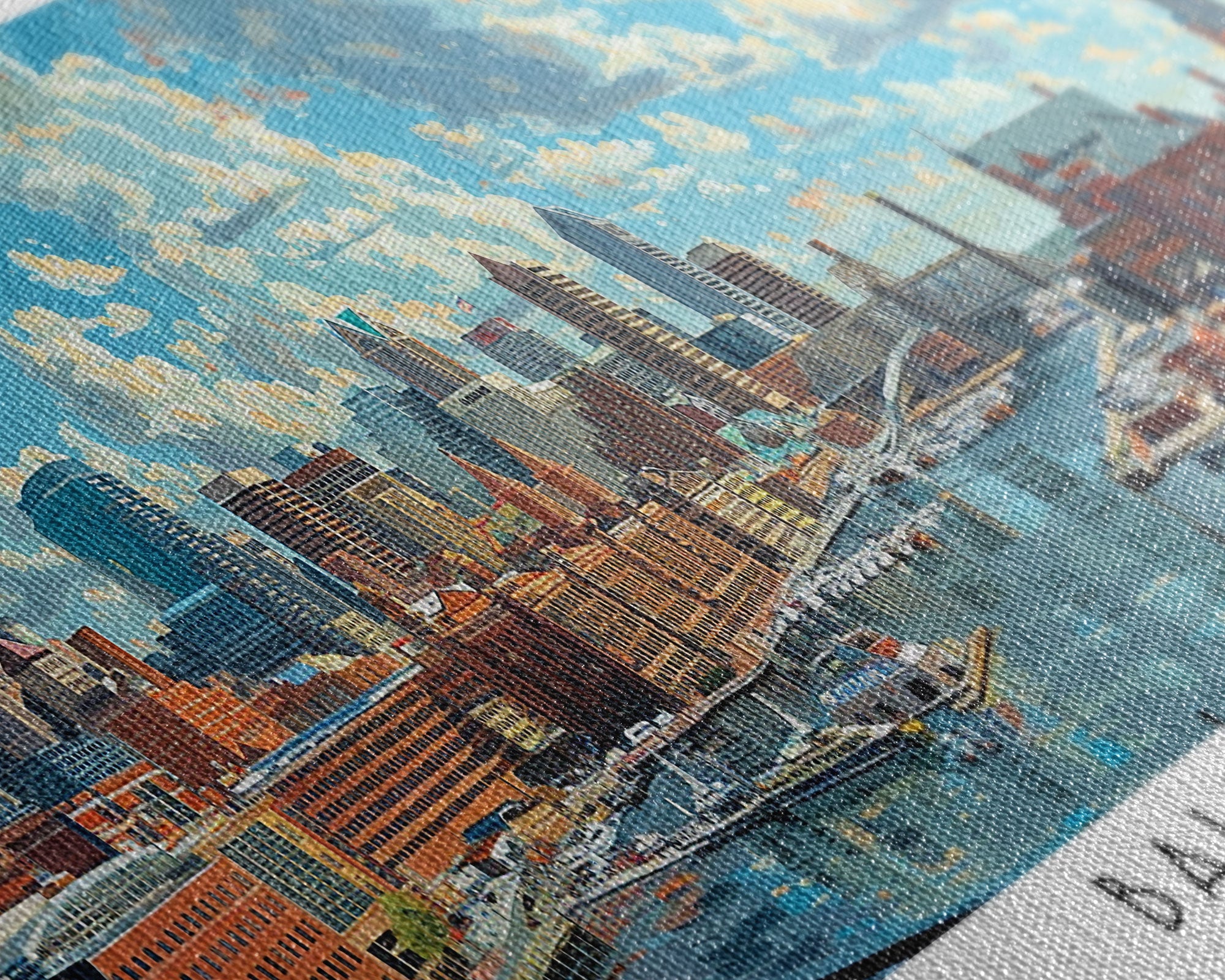 Baltimore Maryland Panoramic Watercolor Painting, Framed Canvas Print, Scenic City Art, Travel Poster, Wall Decor, Living Room Art, Gift Idea