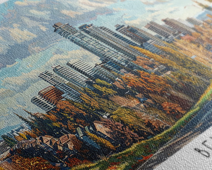 Bellevue Washington Panoramic Painting, Watercolor Framed Canvas Print, Scenic City Art, Travel Poster, Home Decor, Wall Art, Office Wall Art