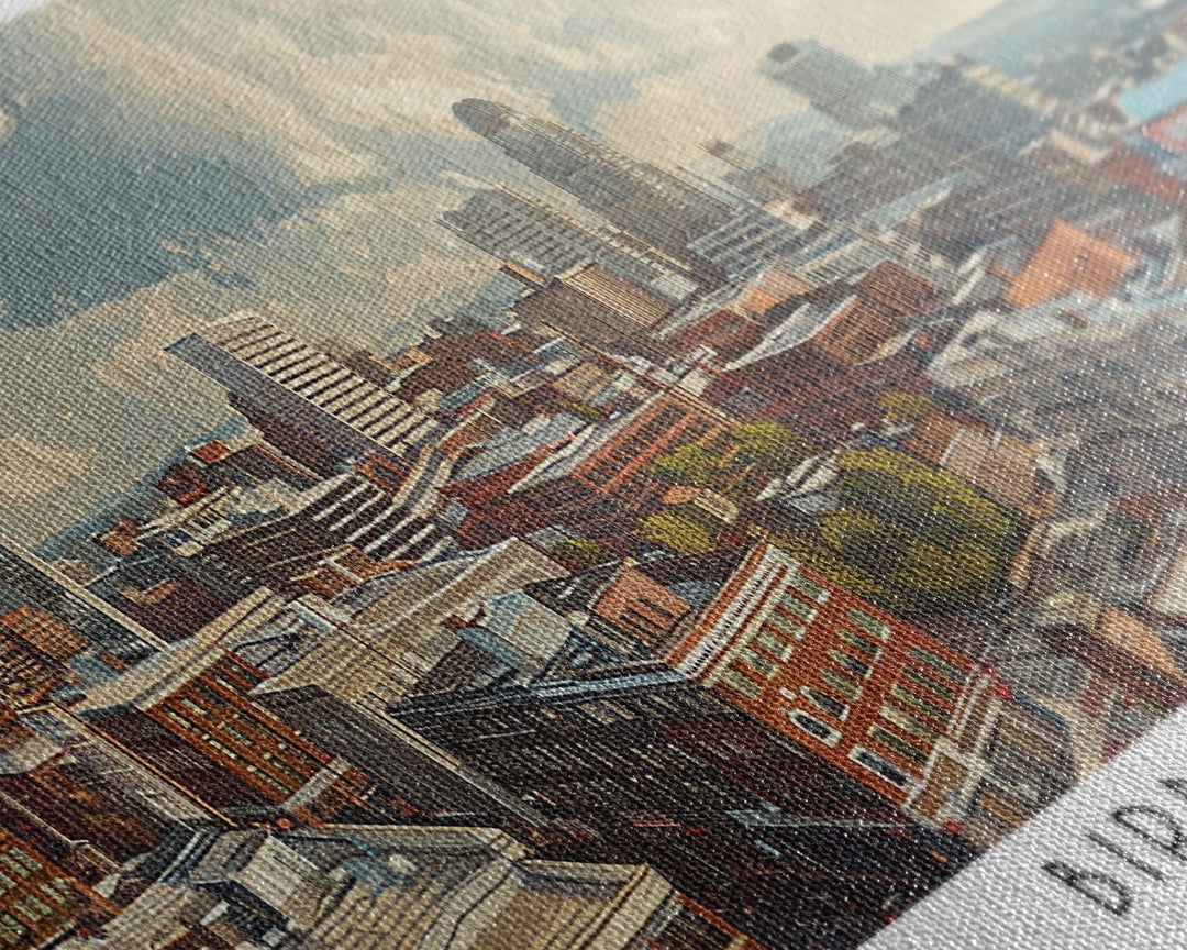 Birmingham Alabama Panoramic Painting, Watercolor Framed Canvas Print, Scenic City Art, Travel Poster, Wall Decor, Living Room Art, Gift Idea