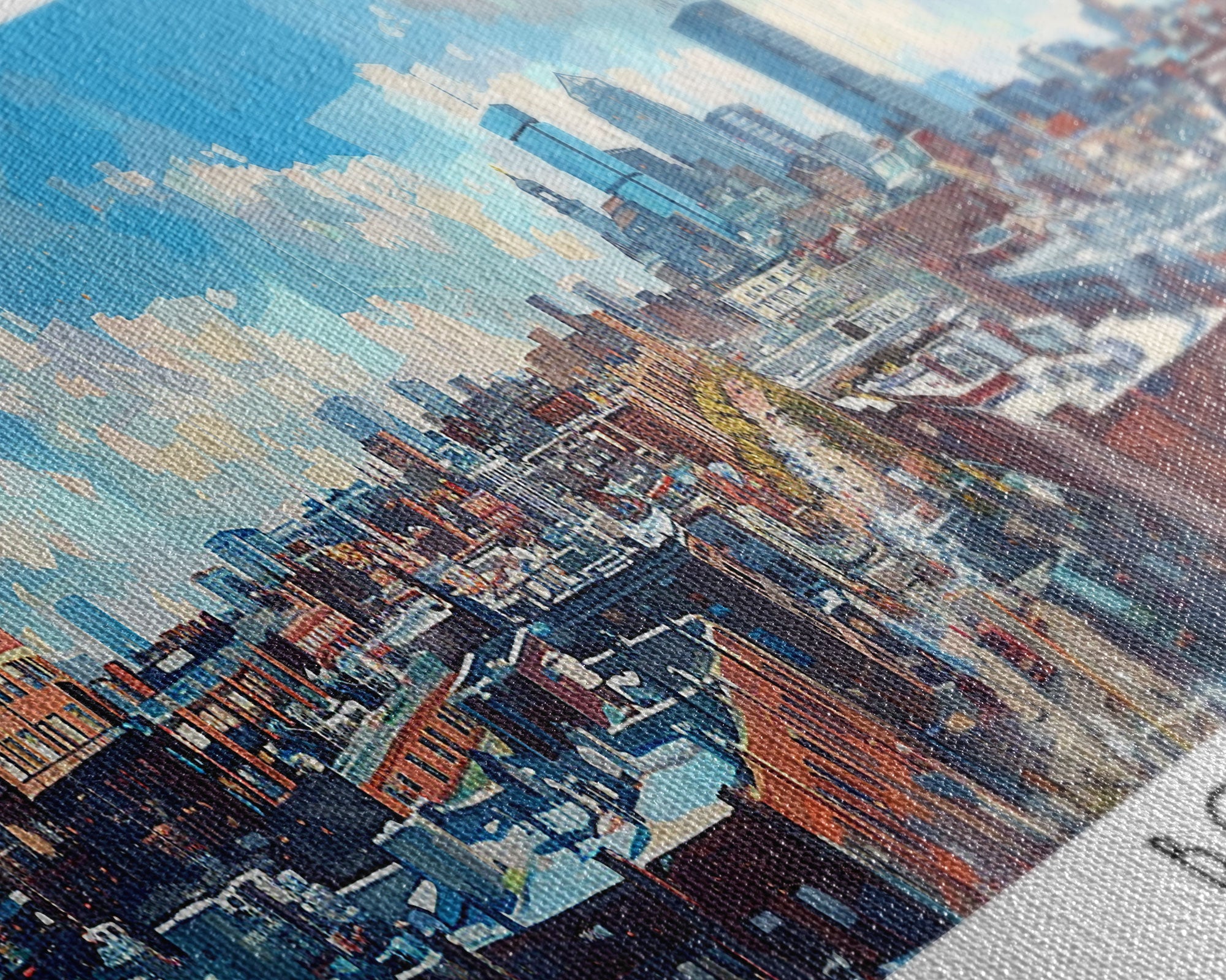 Boston Massachusetts Panoramic Watercolor Painting, Framed Canvas Print, Scenic City Art, Travel Poster, Home Decor, Wall Hanging, Living Room Art