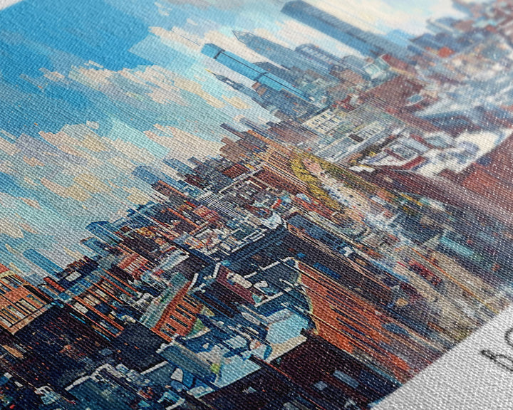 Boston Massachusetts Panoramic Watercolor Painting, Framed Canvas Print, Scenic City Art, Travel Poster, Home Decor, Wall Hanging, Living Room Art