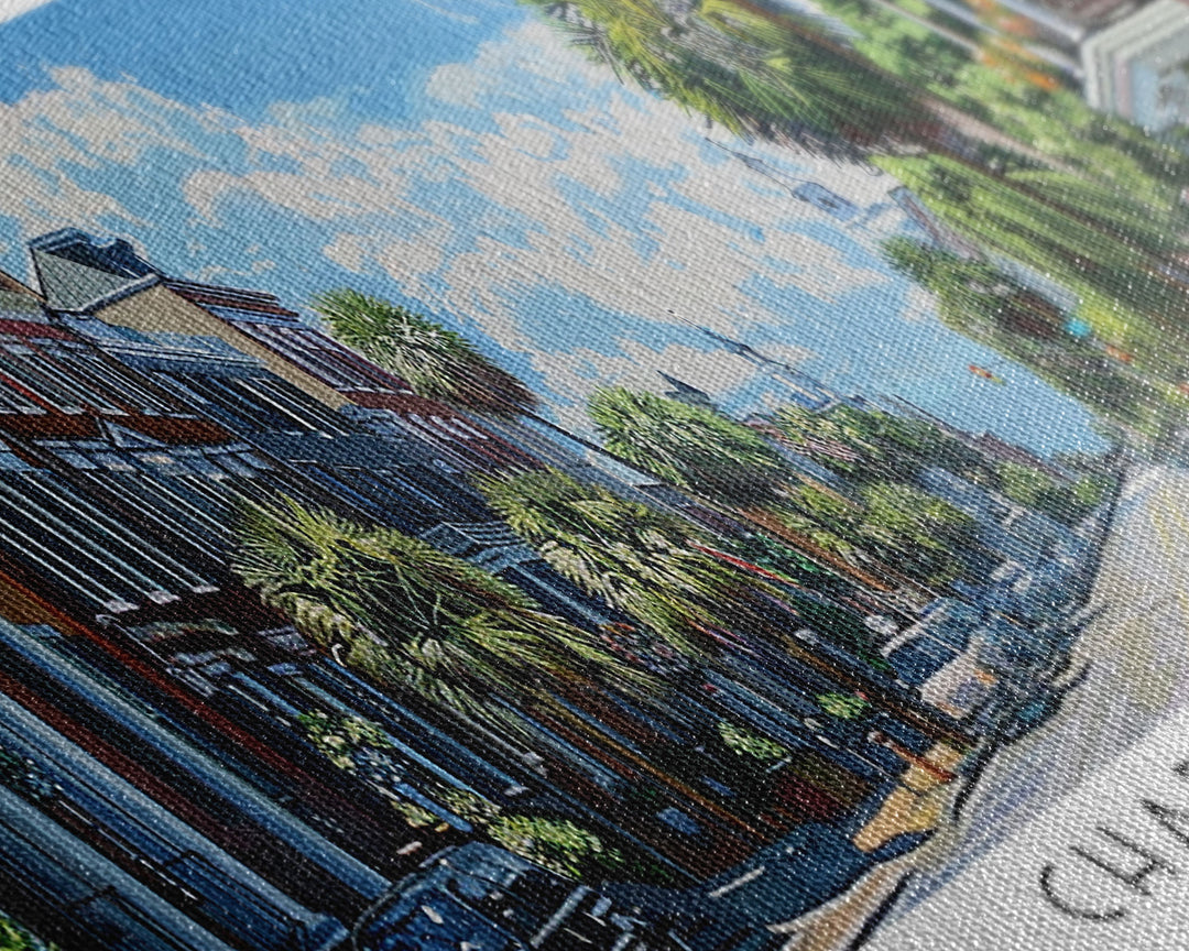 Charleston South Carolina Panoramic Watercolor Painting Framed Canvas Print, Travel Poster Art, Coastal Cityscape, Living Room Decor, Wall Hanging, Office Art, Southern Charm Gift
