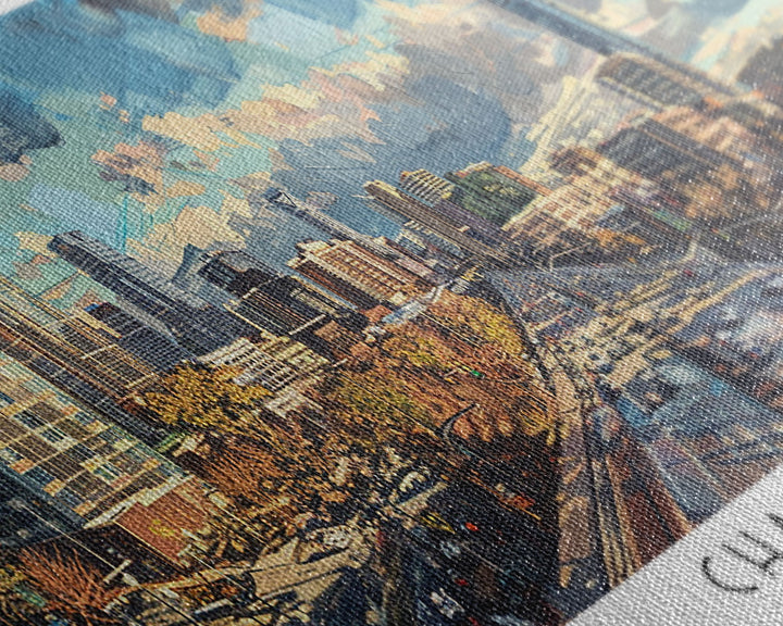 Charlotte North Carolina Panoramic Watercolor Painting Framed Canvas Print, Travel Poster Art, Urban Landscape, Home Decor, Bedroom Wall Art, Office Decoration, Unique Travel Gift