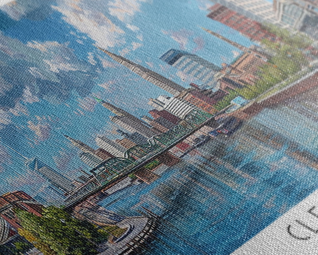 Cleveland Ohio Panoramic Watercolor Painting Framed Canvas Print, Travel Poster Art, Urban Landscape, Bedroom Wall Art, Living Room Decoration, Office Wall Art, Ohio-Themed Gift