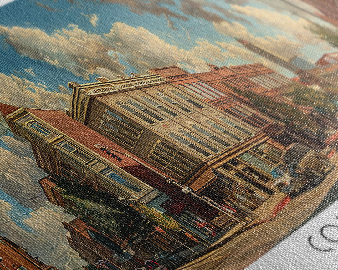 Columbus Georgia Panoramic Watercolor Painting Framed Canvas Print, Travel Poster Art, Urban Landscape, Bedroom Wall Art, Living Room Decoration, Office Wall Art, Georgia-Themed Gift