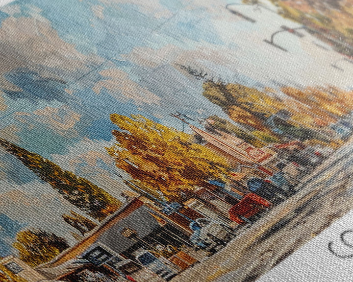 Concord California Panoramic Watercolor Painting Framed Canvas Print, Travel Poster Art, Urban Landscape, Bedroom Wall Art, Living Room Decoration, Office Wall Art, California-Themed Gift