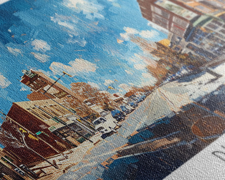 Durham North Carolina Panoramic Watercolor Painting, Scenic Framed Canvas Print, Urban Wall Art for Living Room, Travel Decor, City Print, Gift Idea