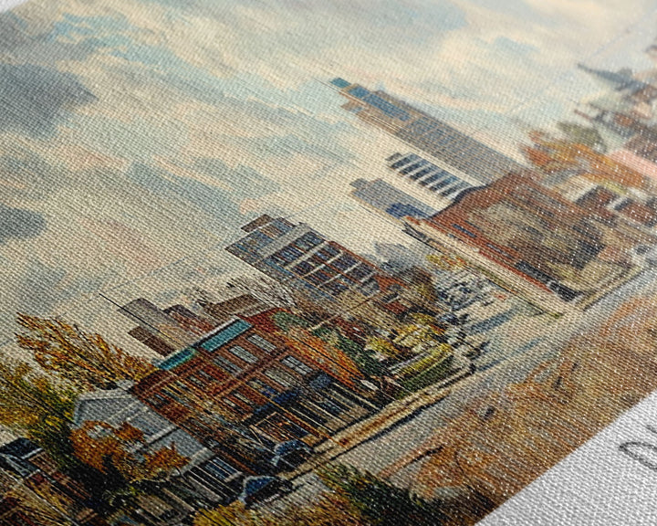 Durham North Carolina Panoramic Watercolor Painting, Scenic Framed Canvas Print, Urban Wall Art for Living Room, Travel Decor, City Print, Gift Idea