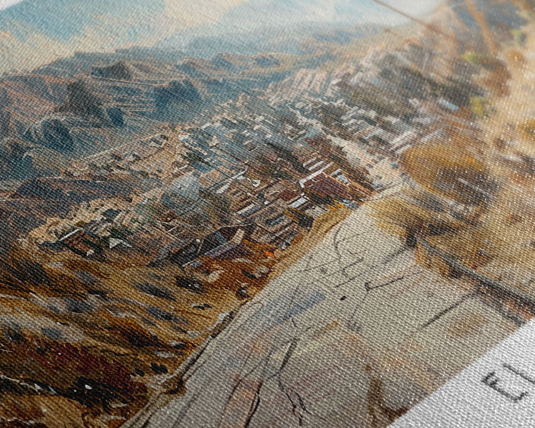 El Monte California Panoramic Watercolor Painting, Scenic Framed Canvas Print, Urban Wall Art for Office, Travel Decor, City Print, Gift Idea
