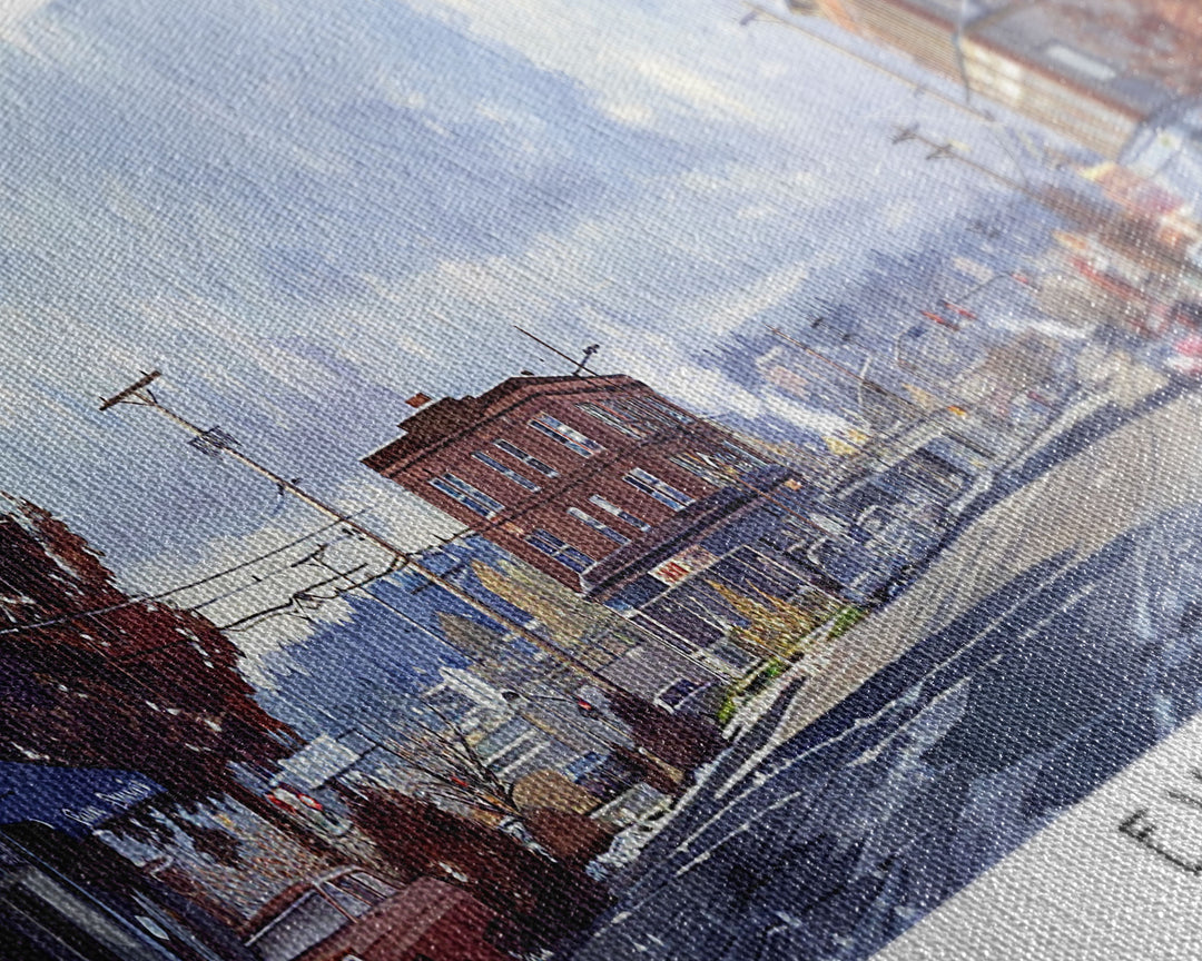 Everett Washington Panoramic Watercolor Painting, Scenic Framed Canvas Print, Urban Wall Art for Office, Travel Decor, City Print, Gift Idea