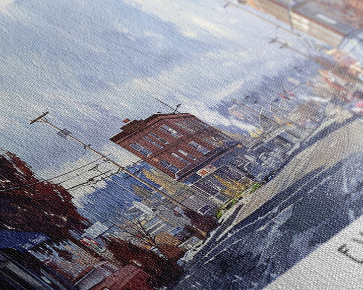 Everett Washington Panoramic Watercolor Painting, Scenic Framed Canvas Print, Urban Wall Art for Office, Travel Decor, City Print, Gift Idea