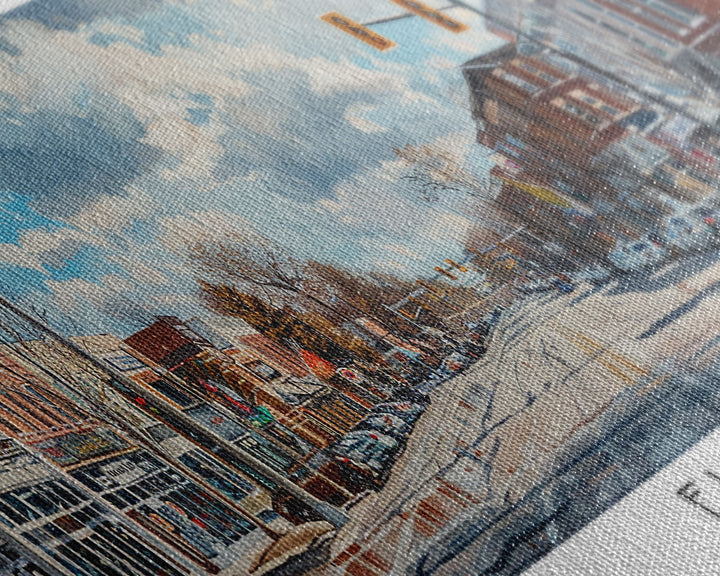 Fishers Indiana Panoramic Watercolor Painting, Scenic Framed Canvas Print, Urban Wall Art for Office, Travel Decor, City Print, Gift Idea