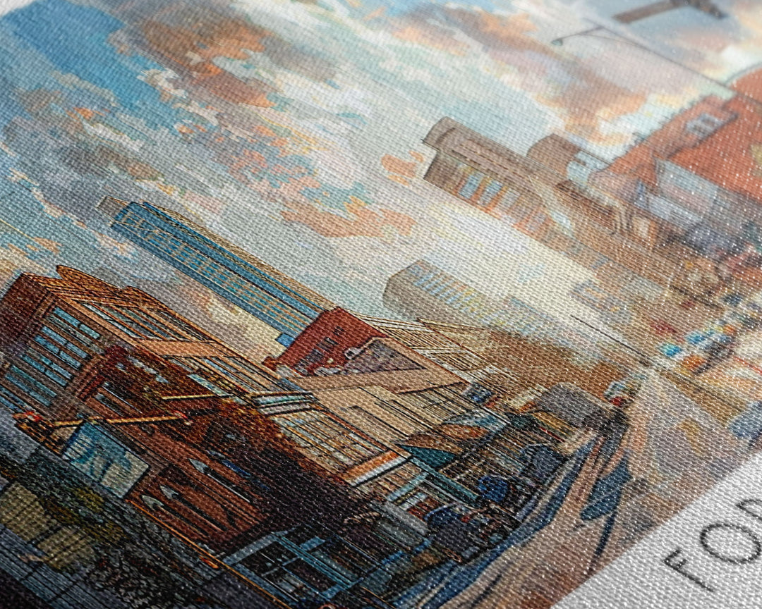 Fort Wayne Indiana Panoramic Watercolor Painting, Urban Framed Canvas Print, Cityscape Wall Art for Living Room, Travel Decor, Home Gift Idea