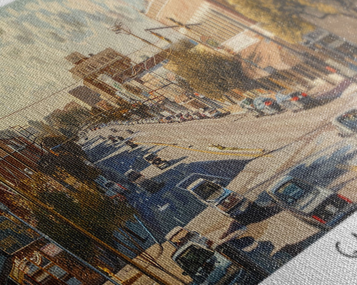 Garland Texas Panoramic Watercolor Painting, Urban Framed Canvas Print, Cityscape Wall Art for Living Room, Travel Decor, Home Gift Idea