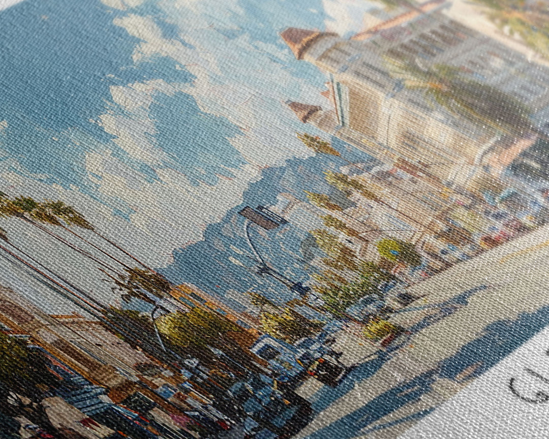 Glendale California Panoramic Watercolor Painting, Urban Framed Canvas Print, Cityscape Wall Art for Living Room, Travel Poster, Home Decor, City Gift Idea
