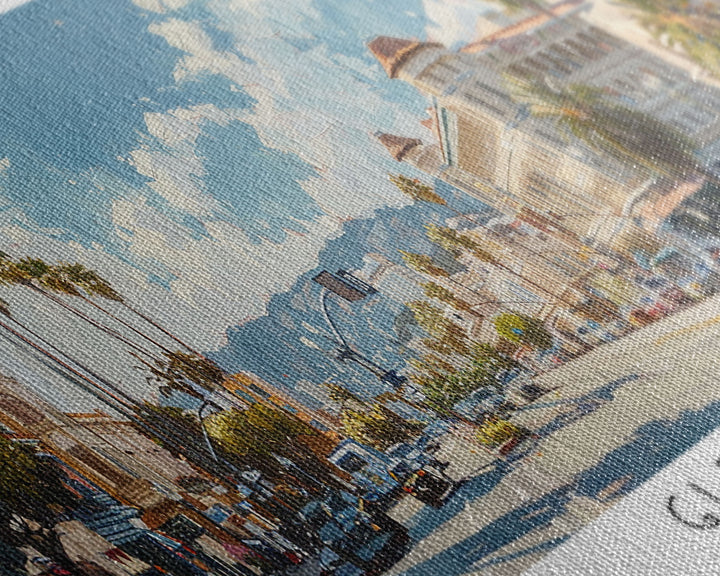 Glendale California Panoramic Watercolor Painting, Urban Framed Canvas Print, Cityscape Wall Art for Living Room, Travel Poster, Home Decor, City Gift Idea