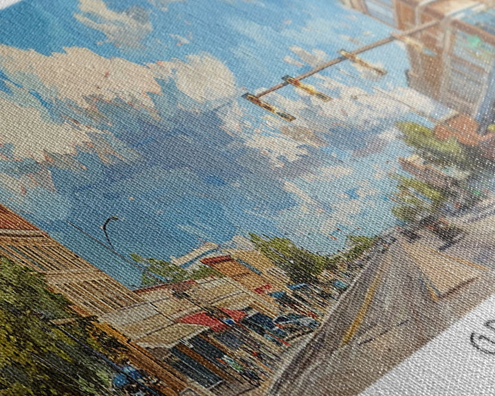 Greeley Colorado Panoramic Watercolor Painting, Urban Framed Canvas Print, Cityscape Wall Art for Living Room, Travel Poster, Home Decor, City Gift Idea