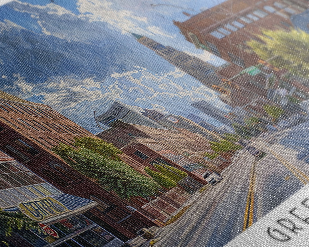 Greensboro North Carolina Panoramic Watercolor Painting, Urban Framed Canvas Print, Cityscape Wall Art for Living Room, Travel Poster, Home Decor, City Gift Idea
