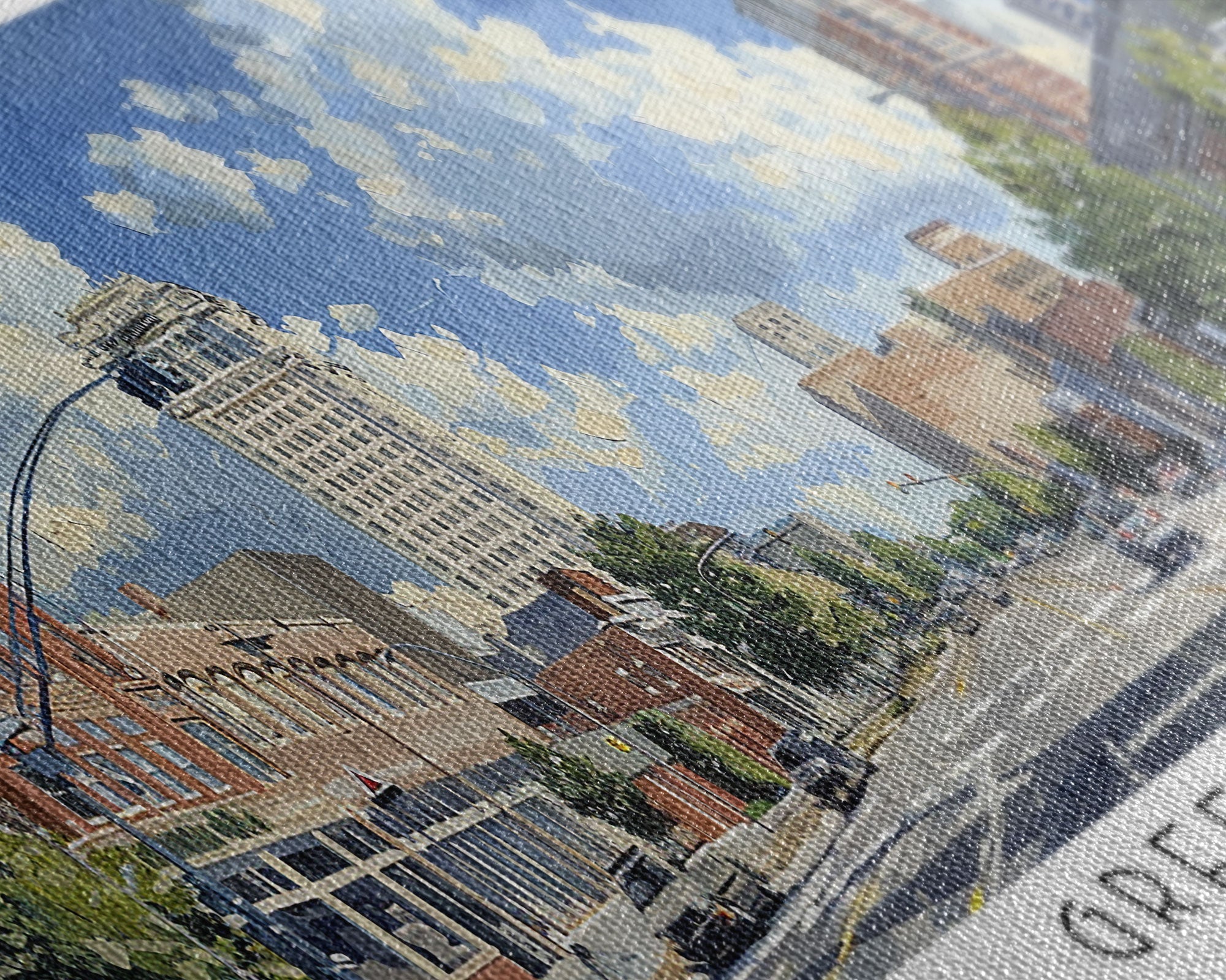 Greensboro North Carolina Panoramic Watercolor Painting, Urban Framed Canvas Print, Cityscape Wall Art for Office, Travel Decor, Home Gift Idea