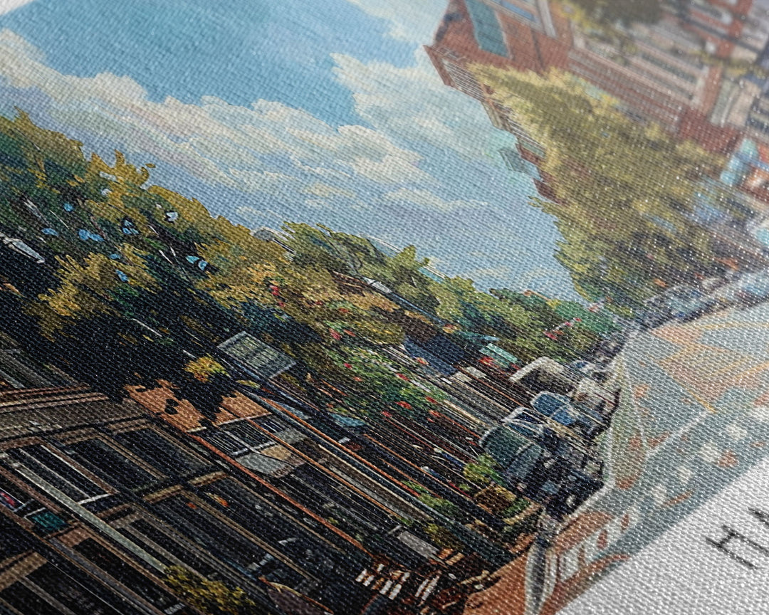 Hampton Virginia Panoramic Watercolor Painting, Urban Framed Canvas Print, Cityscape Wall Art for Living Room, Travel Poster, Home Decor, City Gift Idea