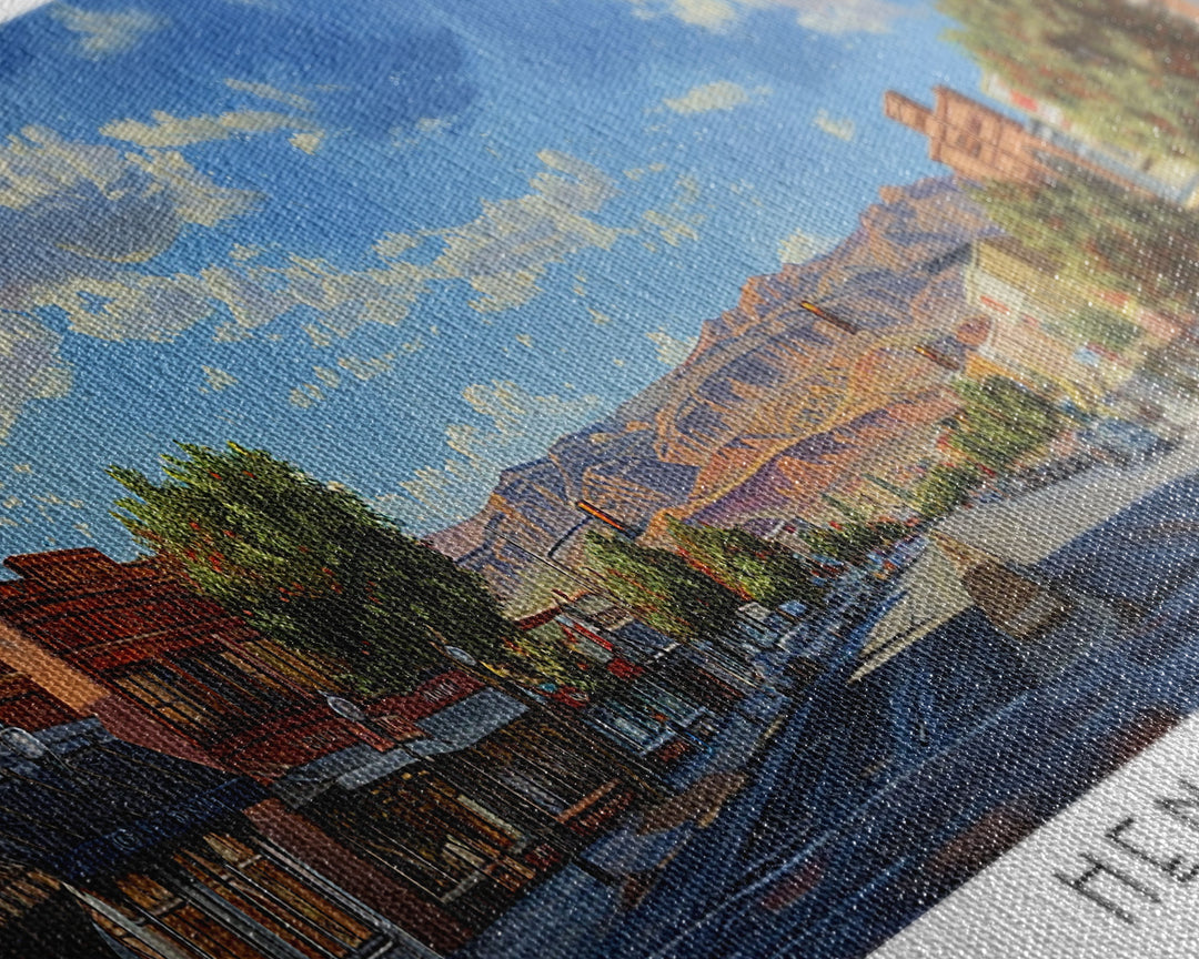 Henderson Nevada Panoramic Watercolor Painting, Urban Framed Canvas Print, Cityscape Wall Art for Office, Travel Decor, Home Gift Idea