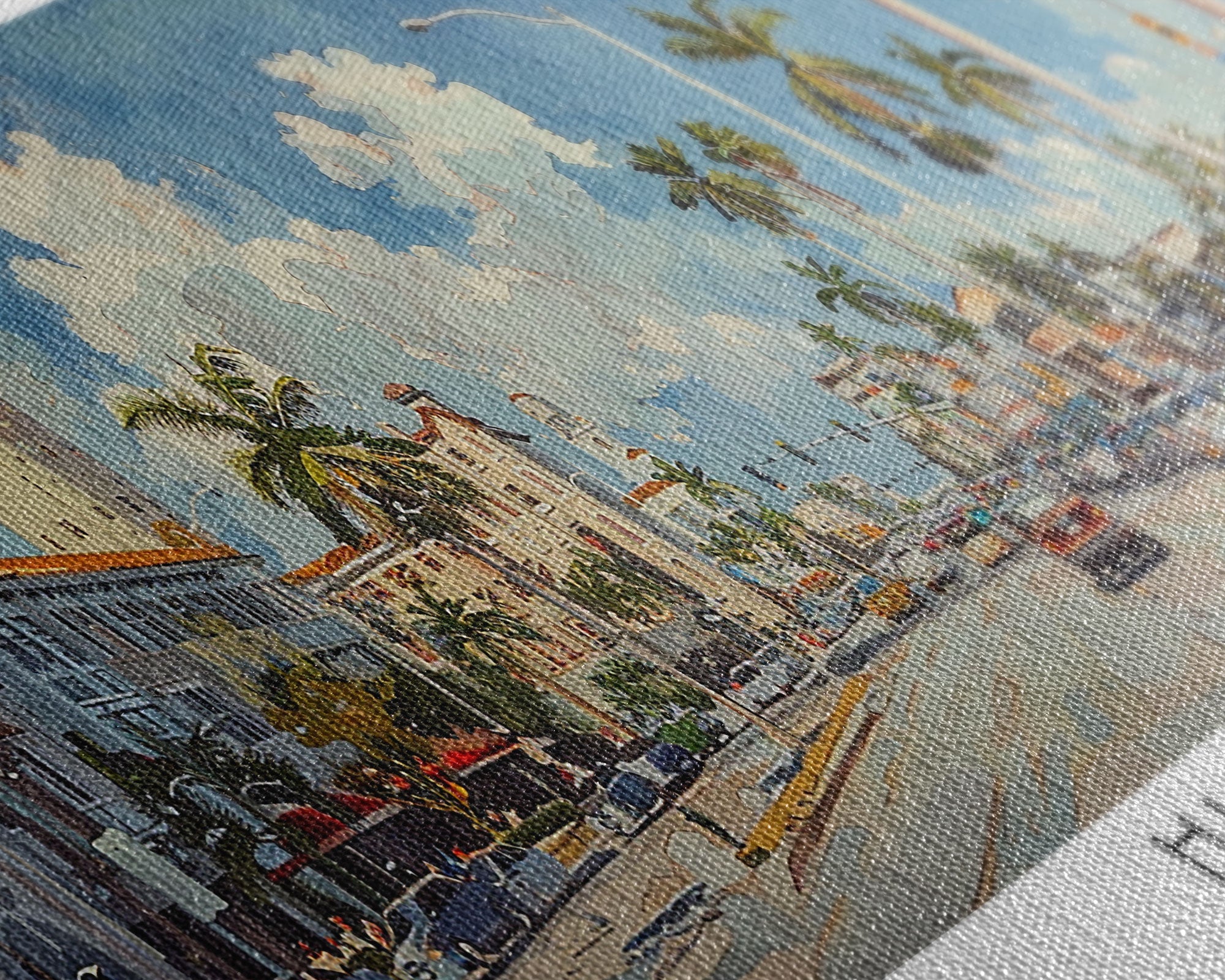 Hialeah Florida Panoramic Watercolor Painting, Urban Framed Canvas Print, Cityscape Wall Art for Office, Travel Decor, Home Gift Idea