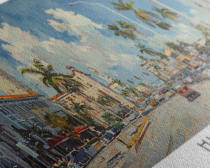 Hialeah Florida Panoramic Watercolor Painting, Urban Framed Canvas Print, Cityscape Wall Art for Office, Travel Decor, Home Gift Idea