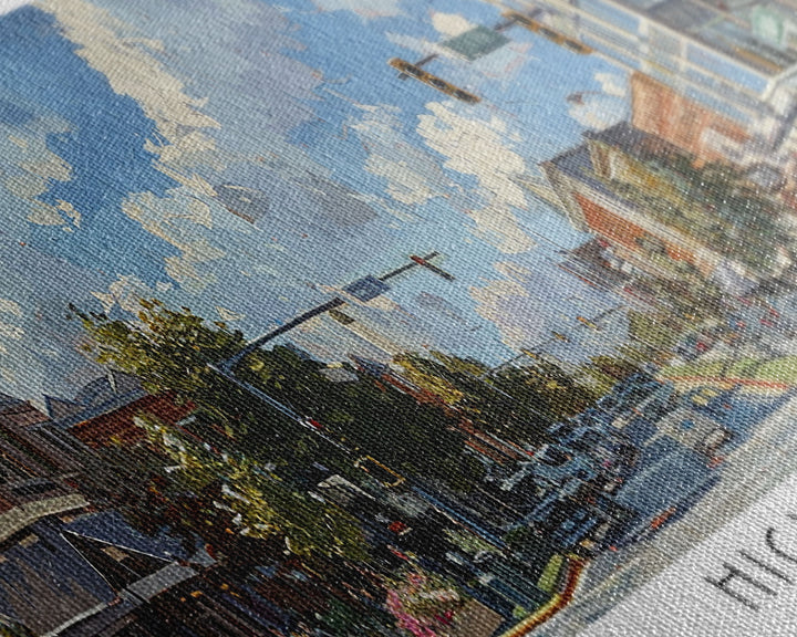 High Point North Carolina Panoramic Watercolor Painting, Urban Framed Canvas Print, Cityscape Wall Art for Office, Travel Decor, Home Gift Idea