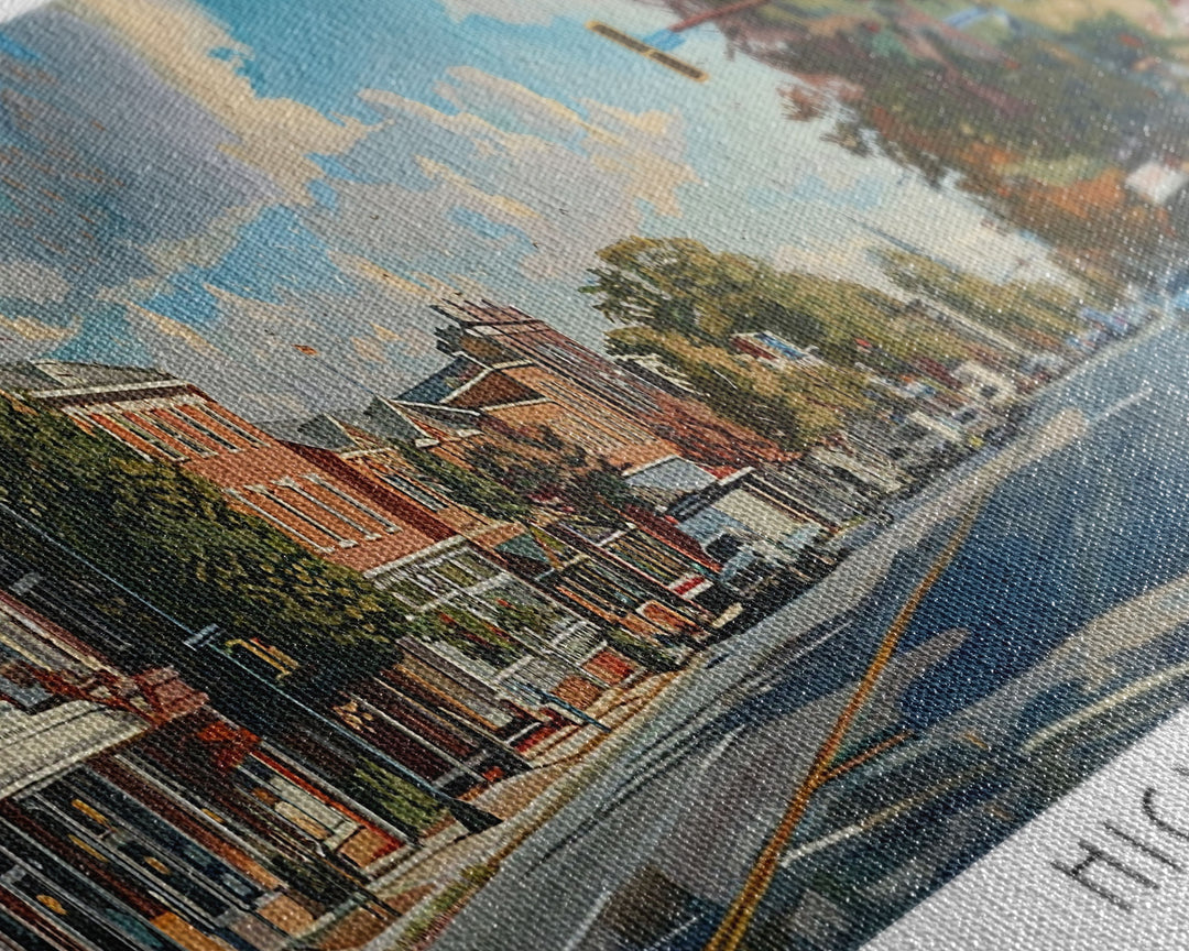 High Point North Carolina Panoramic Watercolor Painting, Urban Framed Canvas Print, Cityscape Wall Art for Living Room, Travel Poster, Home Decor, City Gift Idea