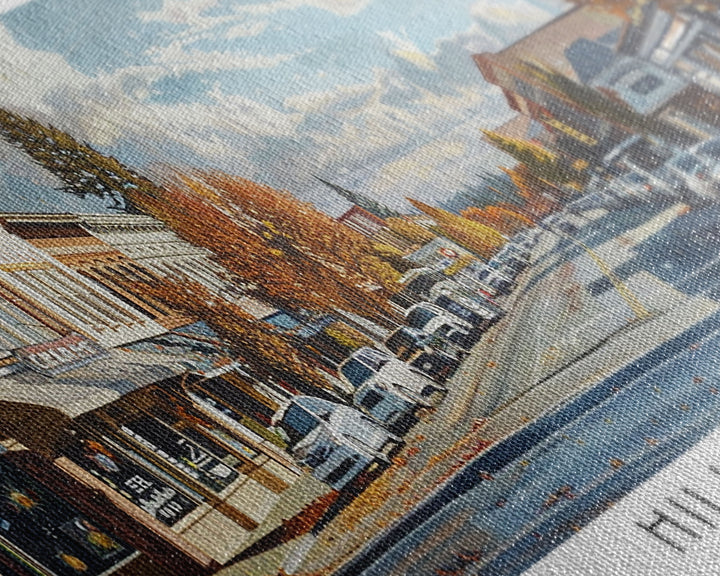 Hillsboro Oregon Panoramic Watercolor Painting, Urban Framed Canvas Print, Cityscape Wall Art for Office, Travel Decor, Home Gift Idea