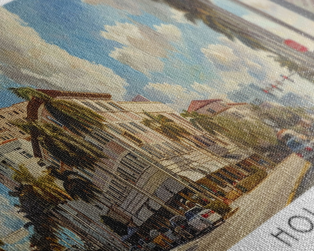 Hollywood Florida Panoramic Watercolor Painting, Urban Framed Canvas Print, Cityscape Wall Art for Living Room, Travel Poster, Home Decor, City Gift Idea