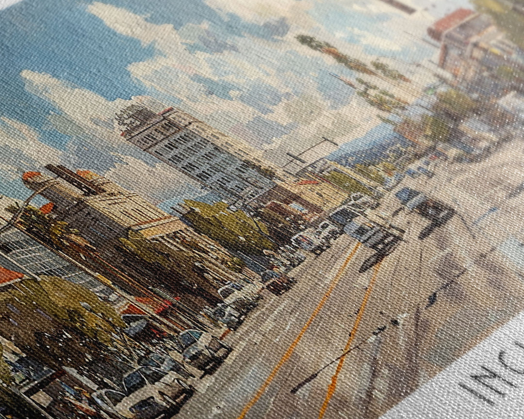 Inglewood California Panoramic Watercolor Painting, Urban Framed Canvas Print, Cityscape Wall Art for Office, Travel Decor, Home Gift Idea