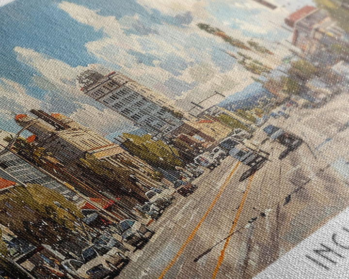 Inglewood California Panoramic Watercolor Painting, Urban Framed Canvas Print, Cityscape Wall Art for Office, Travel Decor, Home Gift Idea