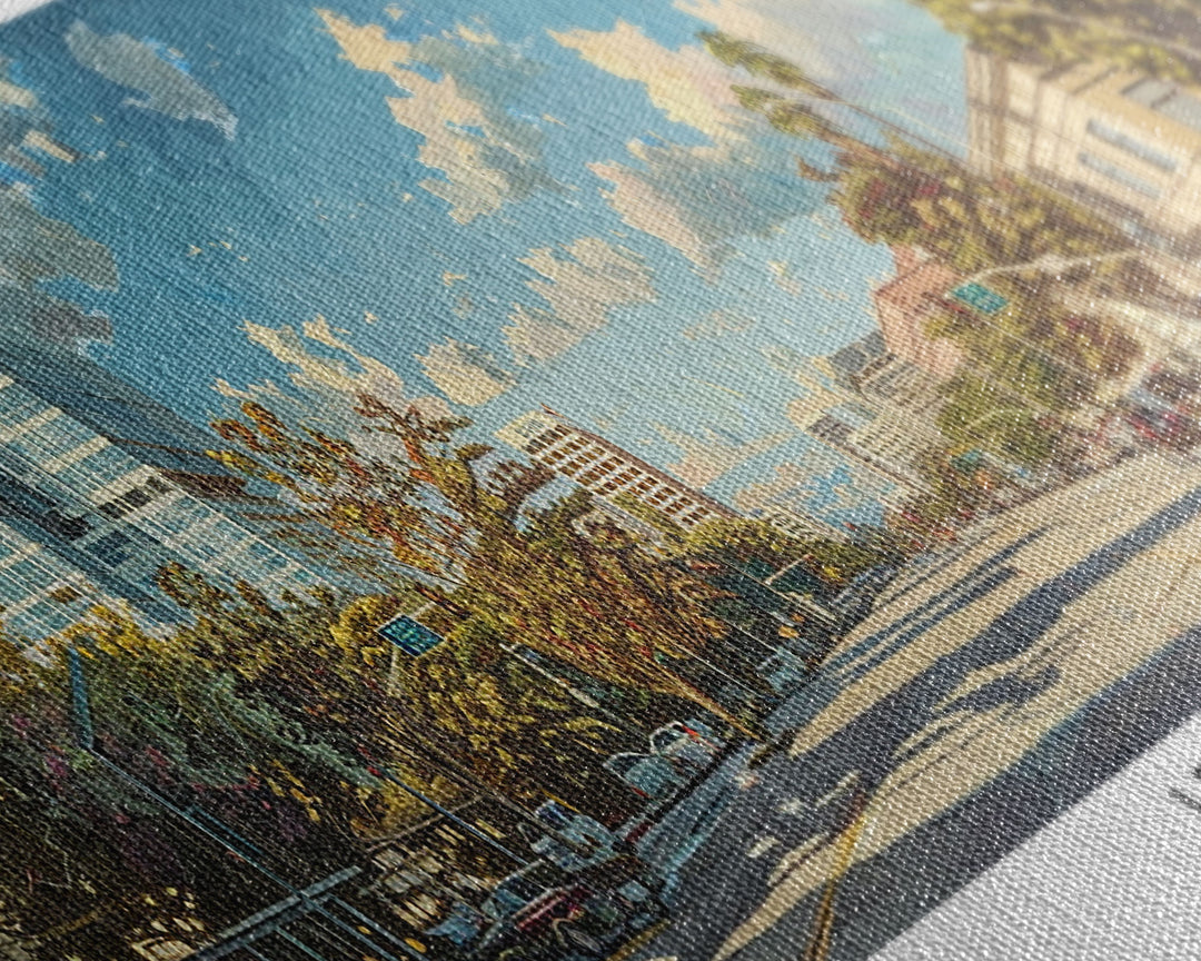 Irvine California Panoramic Cityscape Painting, Framed Canvas Print for Home, Office Wall Art, Urban Decor, Watercolor Travel Poster