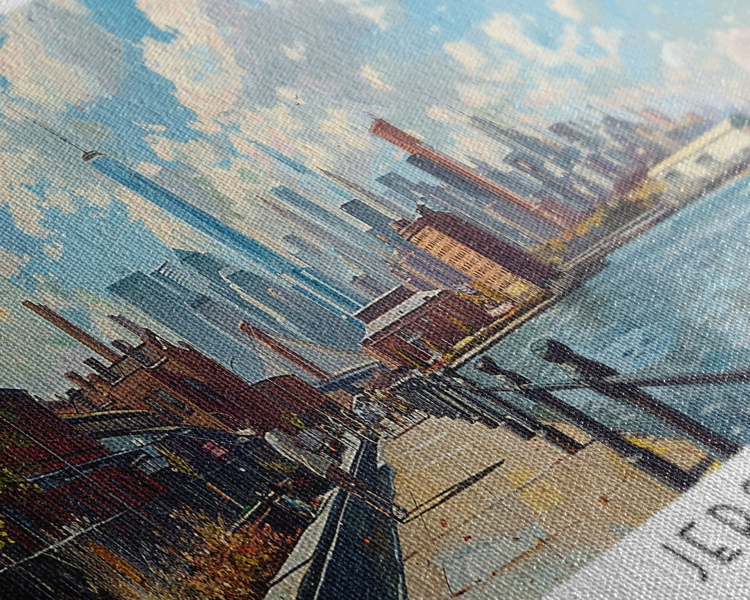 Jersey City New Jersey Panoramic Cityscape Painting, Framed Canvas Print, Urban Decor, Office Wall Art, Travel Poster, Watercolor Home Decoration
