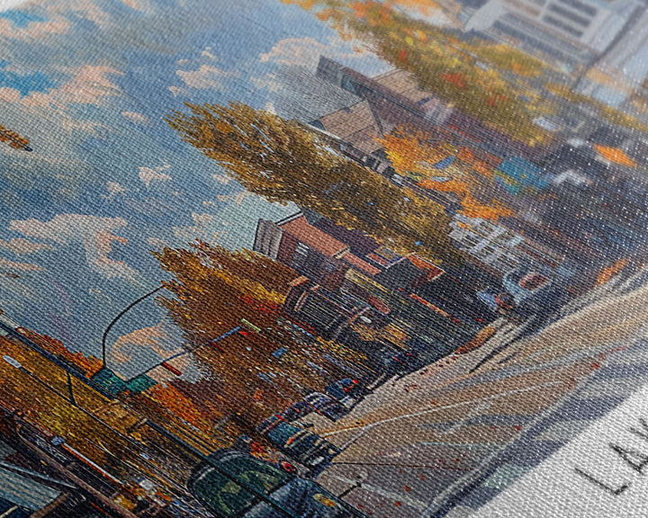 Lakewood New Jersey Panoramic Watercolor Cityscape, Framed Canvas Print for Living Room, Office Wall Art, Urban Decor, Travel Poster