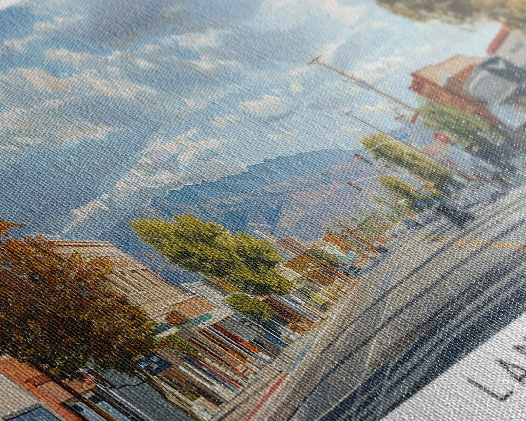 Lancaster California Panoramic Cityscape Painting, Framed Canvas Print, Urban Decor, Office Wall Art, Watercolor Travel Poster, Home Decoration