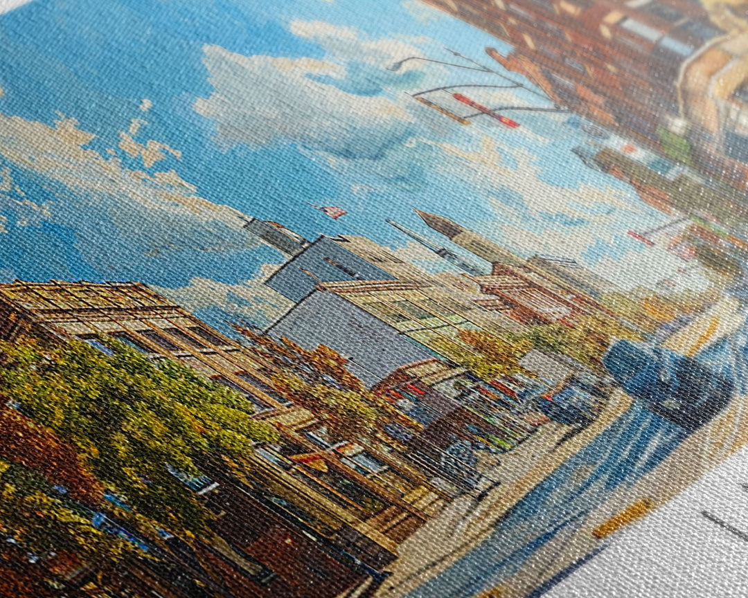 Lansing Michigan Panoramic Cityscape Wall Art, Watercolor Framed Canvas Print, Urban Painting for Living Room, Office Decor, Travel Poster