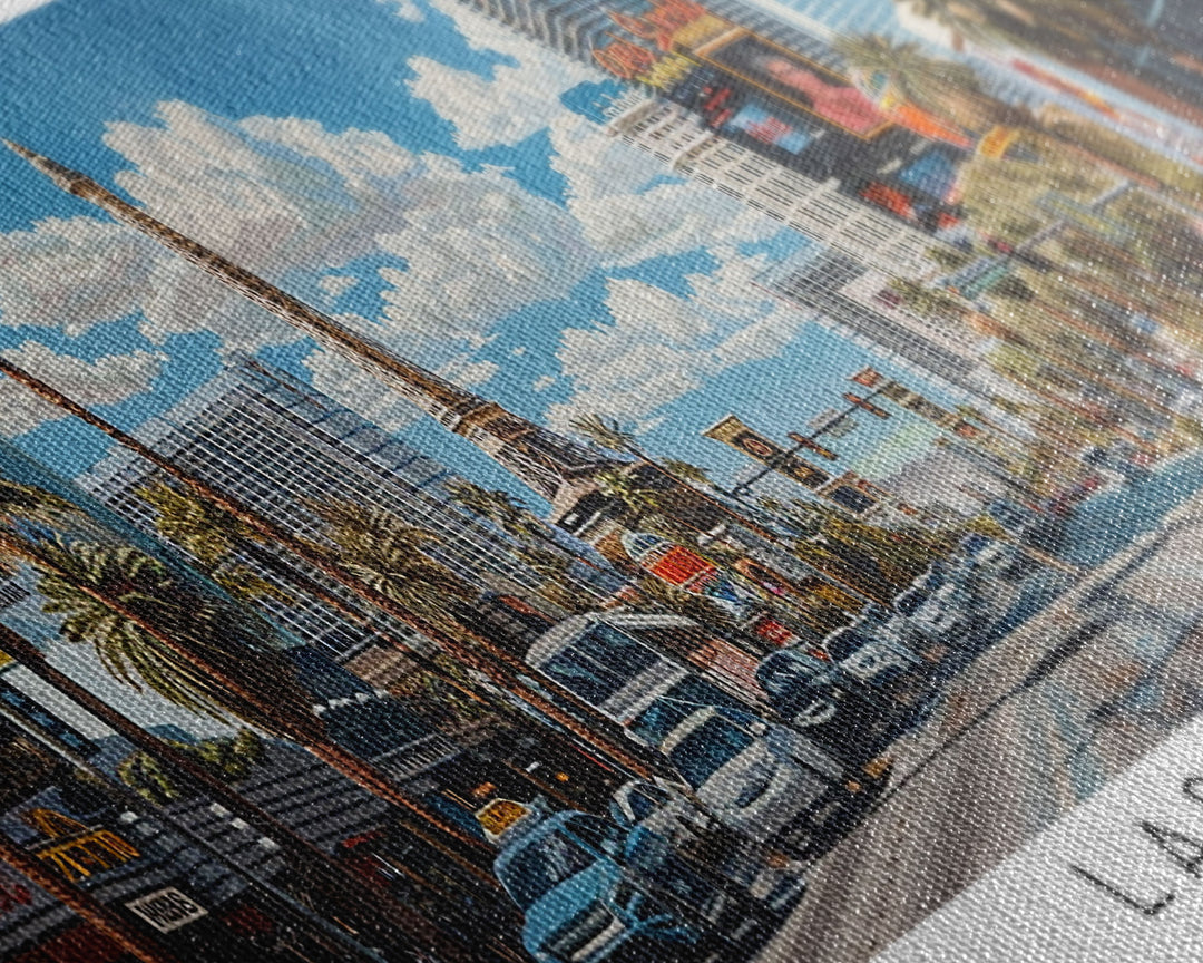 Las Vegas Nevada Panoramic Watercolor Cityscape, Framed Canvas Print for Living Room, Office Wall Art, Urban Decor, Travel Poster