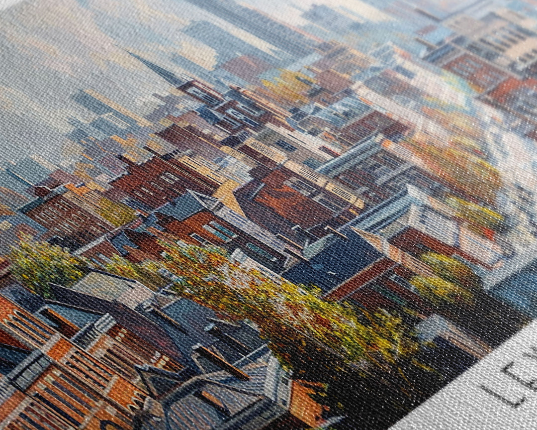 Lexington Kentucky Panoramic Cityscape Wall Art, Watercolor Framed Canvas Print, Urban Painting for Living Room, Office Decor, Travel Poster