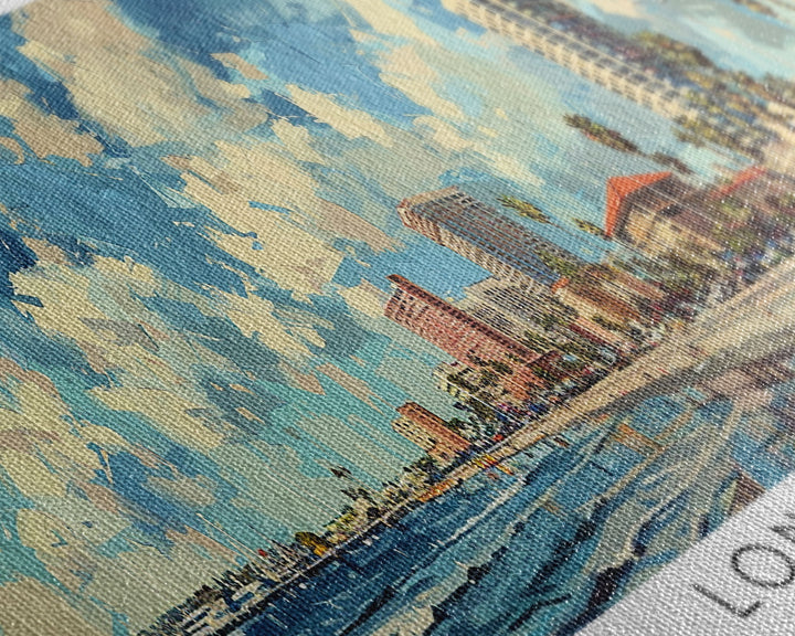 Long Beach California Panoramic Cityscape Painting, Framed Canvas Print, Urban Decor, Office Wall Art, Watercolor Travel Poster, Home Decoration