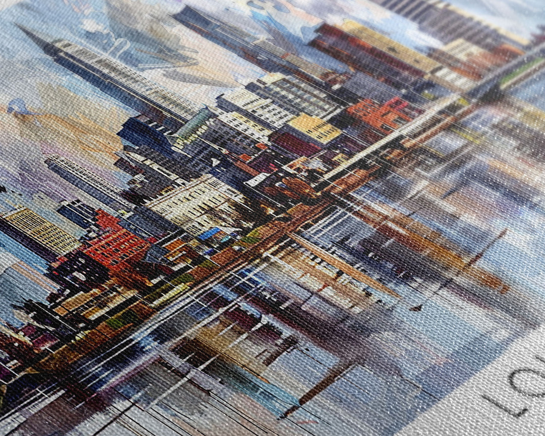 Louisville Kentucky Panoramic Cityscape Wall Art, Watercolor Framed Canvas Print, Urban Painting for Living Room, Office Decor, Travel Poster