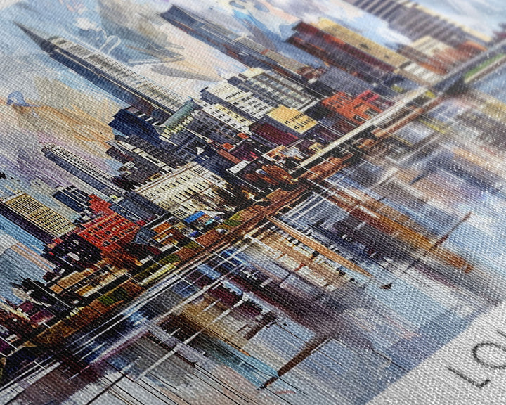 Louisville Kentucky Panoramic Cityscape Wall Art, Watercolor Framed Canvas Print, Urban Painting for Living Room, Office Decor, Travel Poster