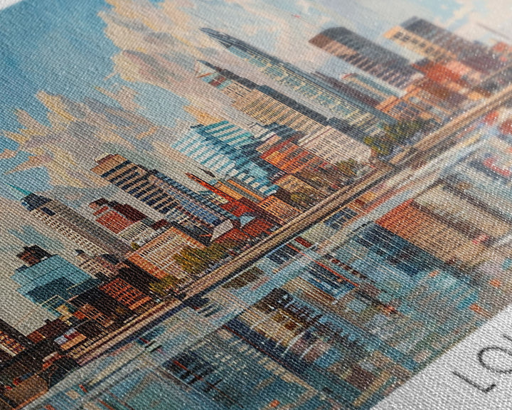Louisville Kentucky Panoramic Watercolor Cityscape, Framed Canvas Print for Living Room, Office Wall Art, Urban Decor, Travel Poster