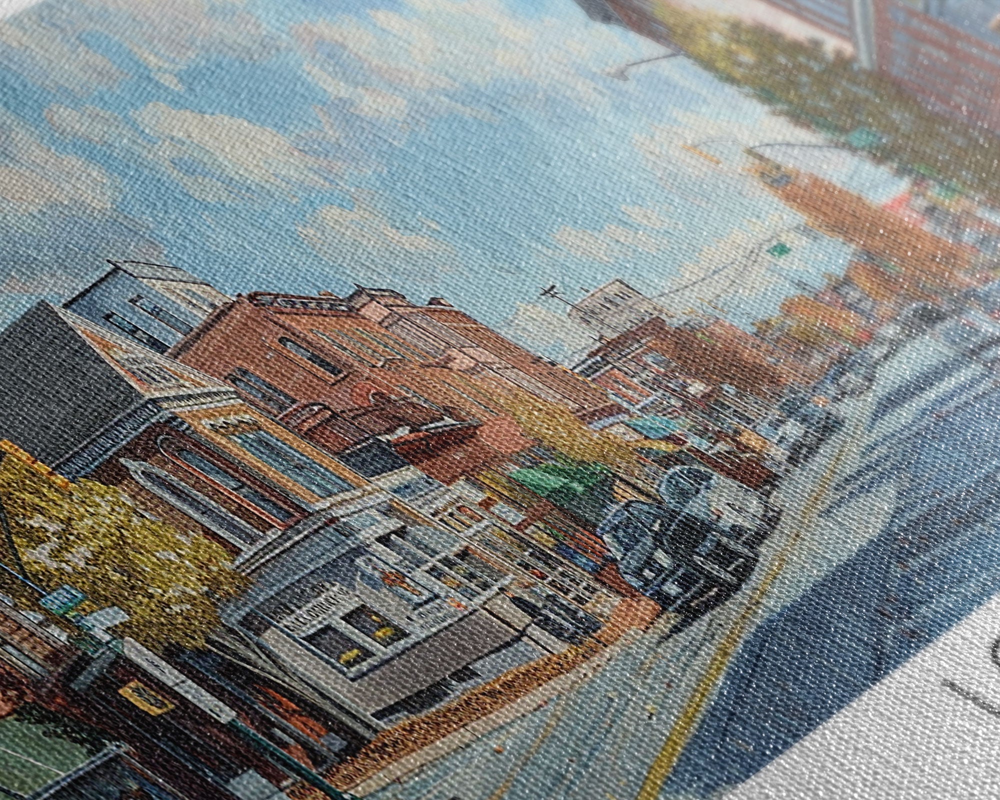 Lowell Massachusetts Panoramic Watercolor Cityscape, Framed Canvas Print for Living Room, Office Wall Art, Urban Decor, Travel Poster