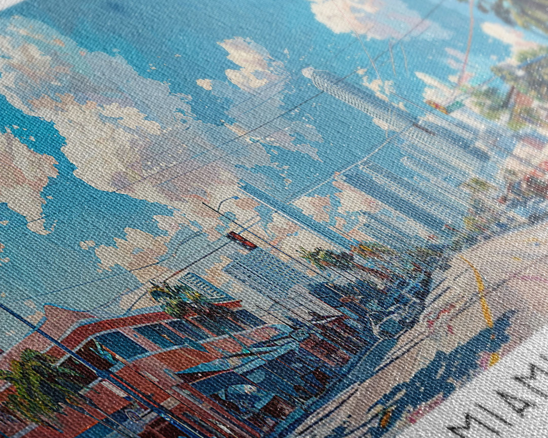 Miami Gardens Florida Panoramic Framed Canvas Print, Beautiful Watercolor City Art, Office Wall Decor, Travel Poster, Living Room Decor