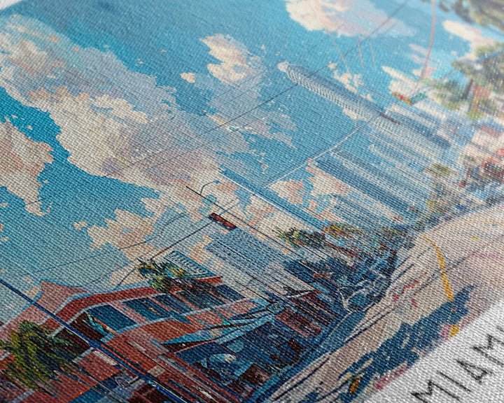 Miami Gardens Florida Panoramic Framed Canvas Print, Beautiful Watercolor City Art, Office Wall Decor, Travel Poster, Living Room Decor